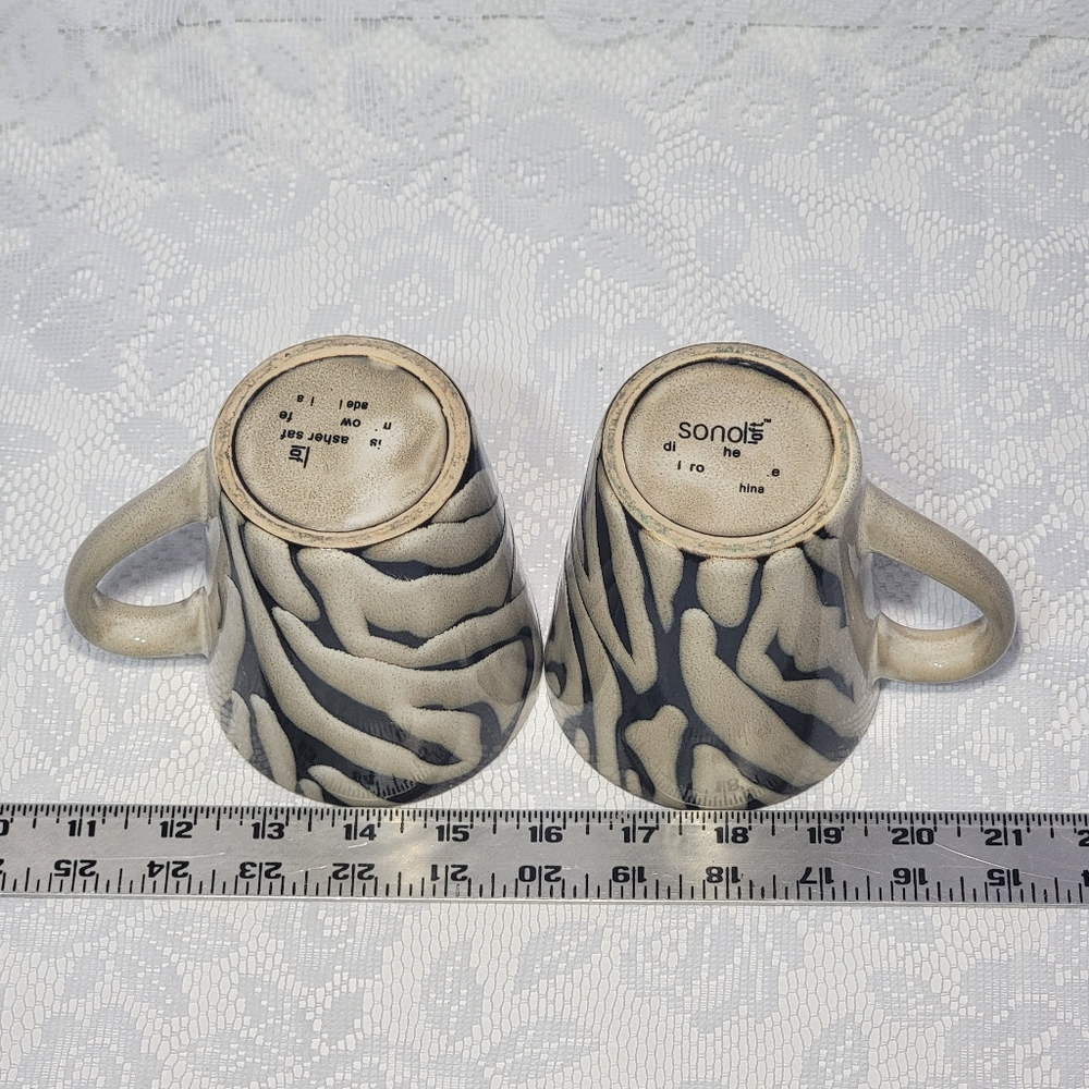 Set of 2 Vintage Soho Loft Stoneware Zebra Print Pattern Mugs Black Beige - Picture 13 of 17
